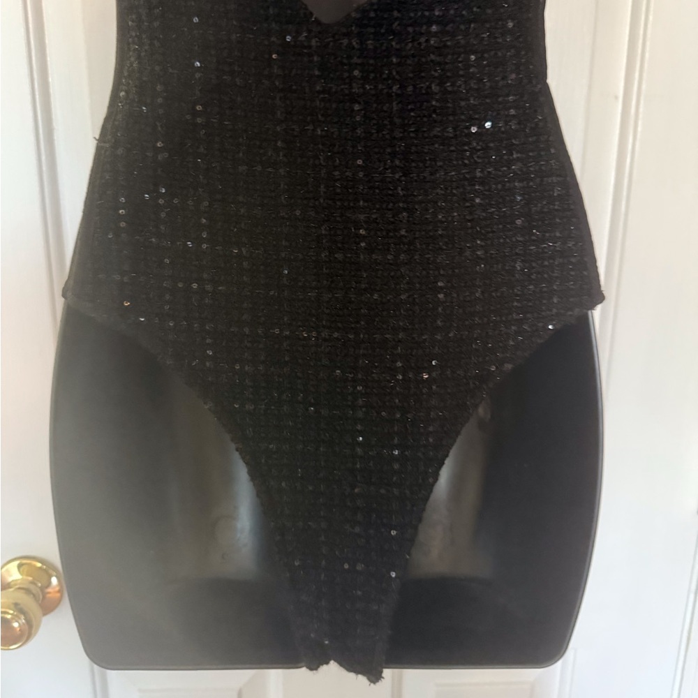 “GCDS” Bangon Sequin Tweed & Mesh Bustier Bodysuit - Picture 15 of 16